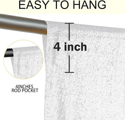 4×8FT-2PCS White Sequin Backdrop Curtains Panels, Photography Backdrop Glitter - Image 5