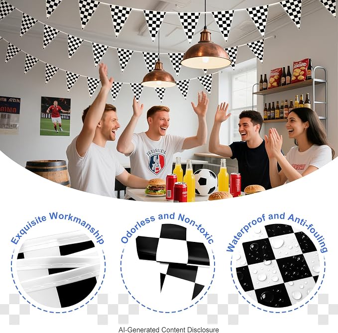 Piokio 100ft Black and White Checkered Flag Banner | Racing Flags, Nascar Cars - Image 3