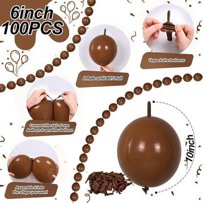 Dark Brown Linking Balloons, Fall Thanksgiving Woodland Harvest Boho Birthday - Image 2