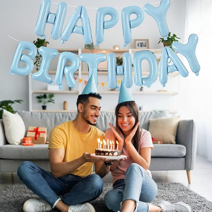 TONIFUL 16 Inch Pastel Blue Happy Birthday Balloons Banner Decor - Image 5