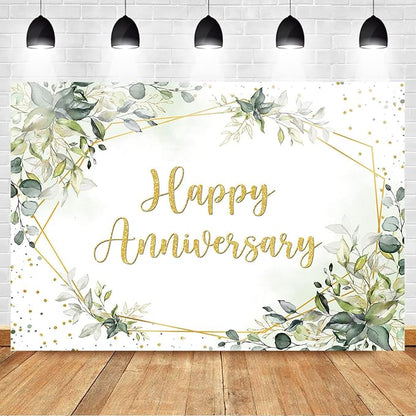 Mocsicka 7x5ft Anniversary Backdrop Large Greenery Happy Anniversary Family - Image 4