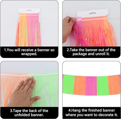 BEISHIDA Fluorescent Fringe Garland Banner 30ft Wall Tinsel Foil Streamers | - Image 3