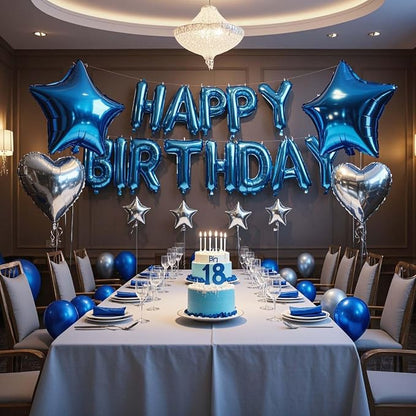 27 Pcs Blue Silver Birthday Decorations, 3D Letters Blue Happy Birthday Balloon - Image 4
