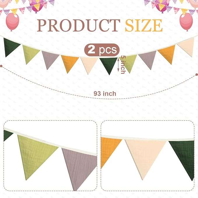 Oudain 2 Pcs Pennant Banner Flags Nursery Garland Triangle Bunting Flags - Image 3