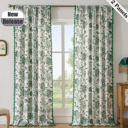 F-CHU Boho Curtains for Living Room 96 Inch Length French Country Floral Drapes - Image 2
