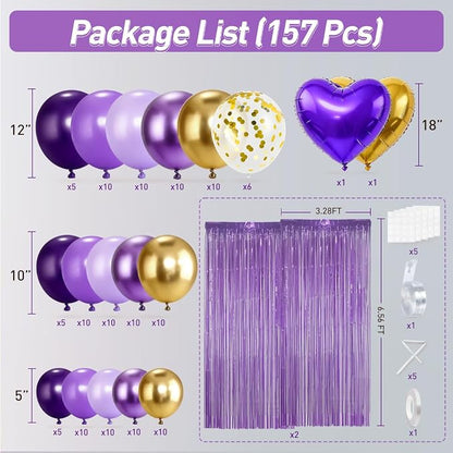 157Pcs Purple and Gold Balloons Garland Arch Kit - Image 2