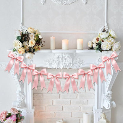 1 String of 8PCS Pink Bow Garland Banner Decoration, Pre-Strung Satin Ribbon - Image 7