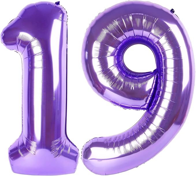 Purple Jumbo Number 19 Balloon 40 Inch, Boy Girl 19 Birthday Supplies, Foil by Upgesy