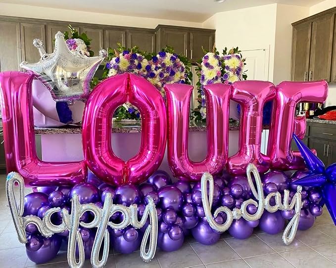 Hot Pink Letter V Balloons, V Letter Balloon 40 Inch Foil V Balloon | Hot Pink - Image 3