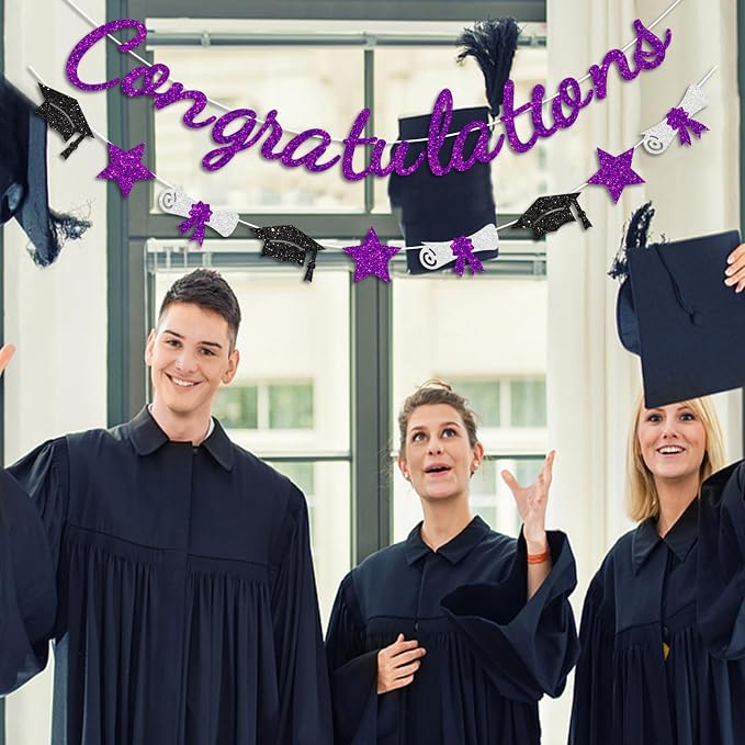 Congratulations Banner Purple Graduation Decorations Class of 2026 Prestrung - Image 4