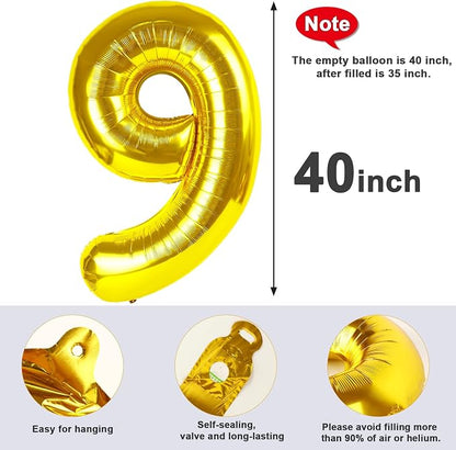 9 Balloon Numbers Birthday Decorations, 40In Gold Balloons - Image 5