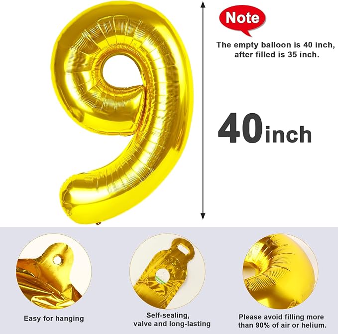 9 Balloon Numbers Party Decorations, 40In Gold Balloons - Image 5