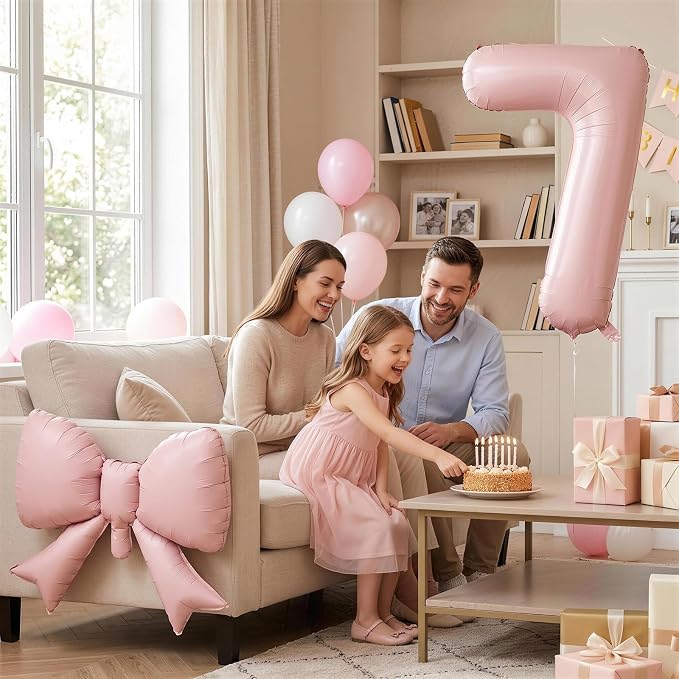 Dusty Pink 6 Balloons with Bow Balloons, 40 Inch Giant Self Inflating Pastel - Image 5