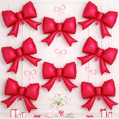 8Pcs Red Bow Foil Balloons, 21Inch Red Bow Shaped Balloons by Hapmori