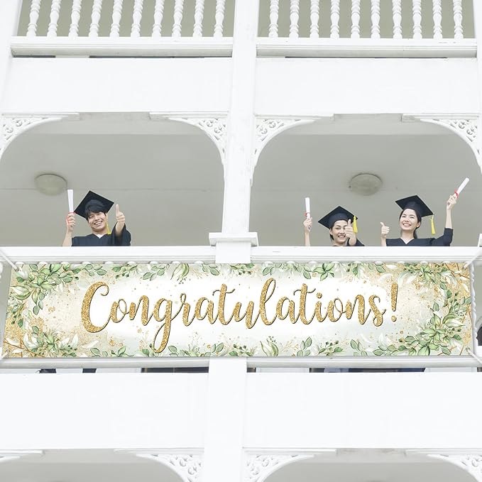 Congratulations Banner 8x1.6 ft Greenery Congrats Banner Green Leaves 2026 - Image 3