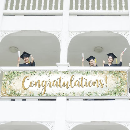 Congratulations Banner 8x1.6 ft Greenery Congrats Banner Green Leaves 2026 - Image 3
