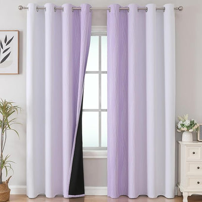 Lilac and Greyish White Ombre Blackout Curtains 90 Inch Length 2 Panels Set - Image 2