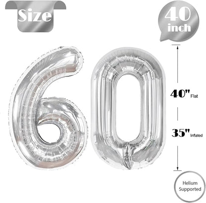 Silver Number 60 Balloon 40 Inch, 60th Birthday Decorations Men Women | Foil - Image 5