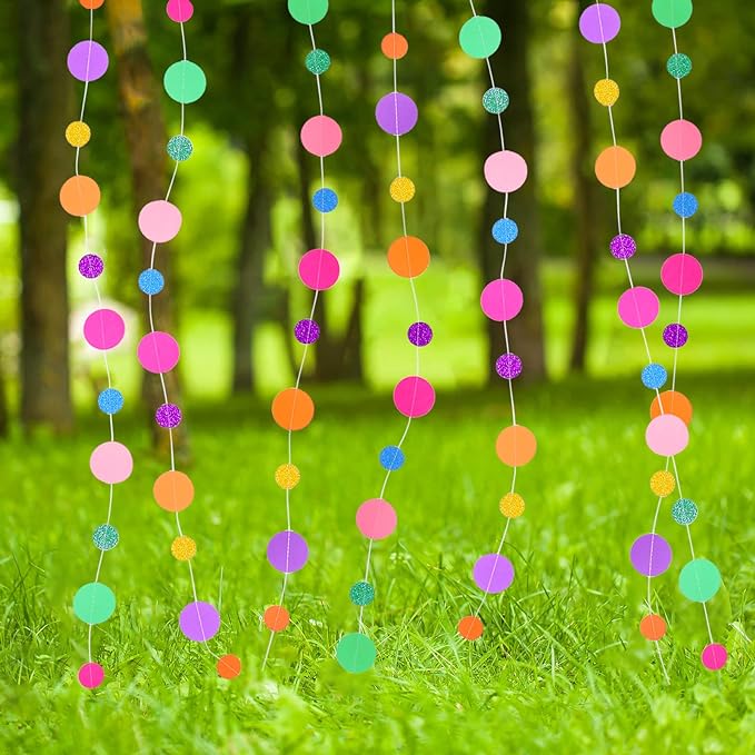 Outus 5 Pieces Colorful Circle Garland Banner Hanging Paper Dot Decorations - Image 4