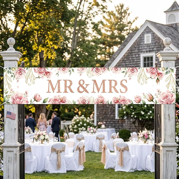 Mr And Mrs Wedding Decor Banner Decorations Party Hanging Sign | Reusable - Image 4
