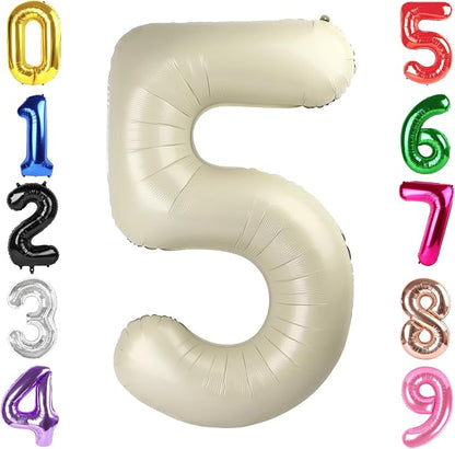 40 Inch Cream Number 5 Balloon Birthday Party Decorations by Hadoife