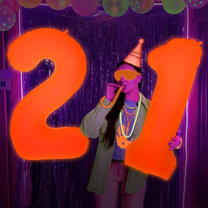 Mega-L Glow in The Dark Party Supplies, 40 Inch Orange Number 2 Balloon | Glow - Image 2