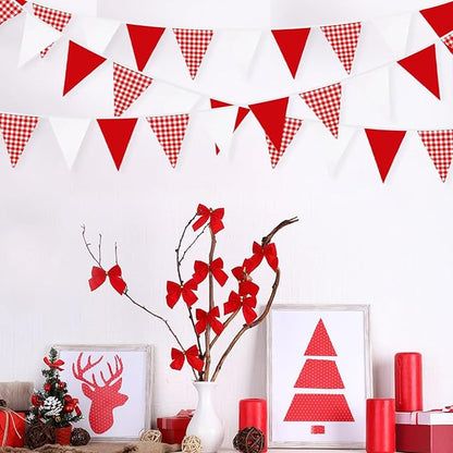 32Ft Red Party Decorations Red Plaid Checkered White Triangle Flag Gingham - Image 6