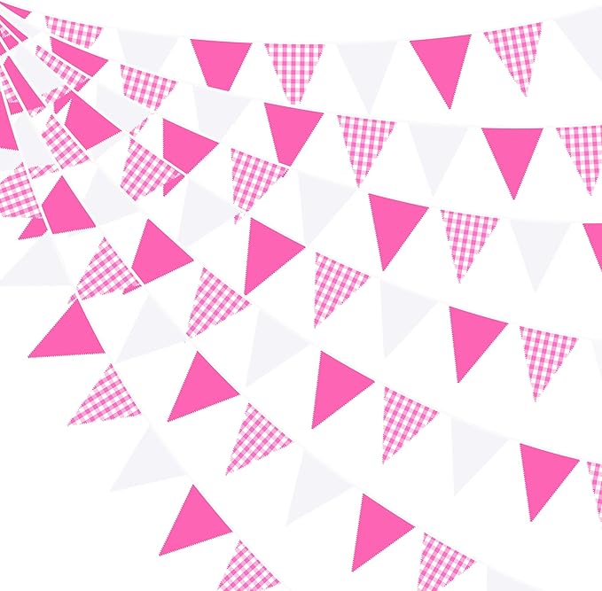 32Ft Hot Pink Party Decorations Pink Buffalo Plaid Checkered White Triangle by pinkblume