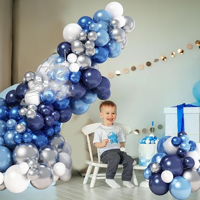 Blue White Silver Balloon Arch Kit - Image 3