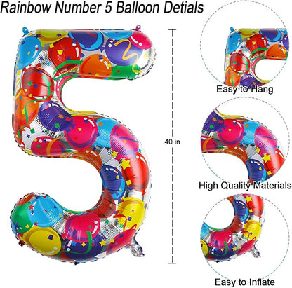 Rainbow Number 5 Balloon, 40 Inch Mylar Foil Balloons - Image 4