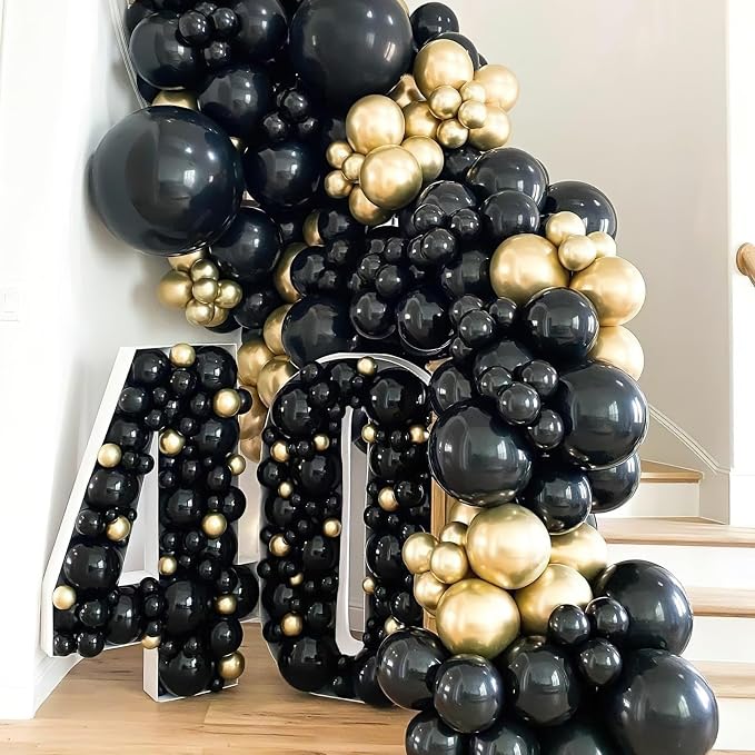 PartyWoo Black and Gold Balloons 66pcs 12 Inch Black Chrome Gold Balloons | - Image 2