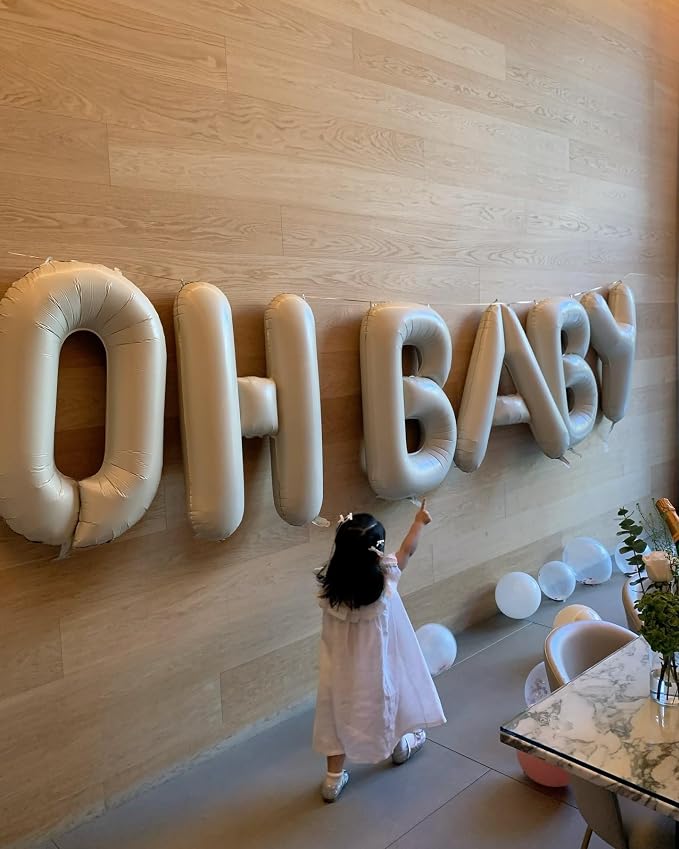 Cream BABY Balloons, 40 Inch Letter Baby Balloon Banner Beige - Image 5