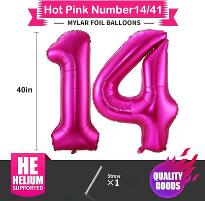Hot Pink 14 Balloon Numbers, 40 Inch 14th or 41st Birthday Balloon Foil Mylar - Image 2
