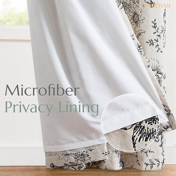 jinchan Floral Linen Curtains Lined 108 Inch Farmhouse Back Tab 2 Panels | - Image 5