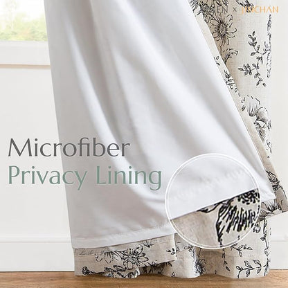 jinchan Floral Linen Curtains Lined 108 Inch Farmhouse Back Tab 2 Panels | - Image 5