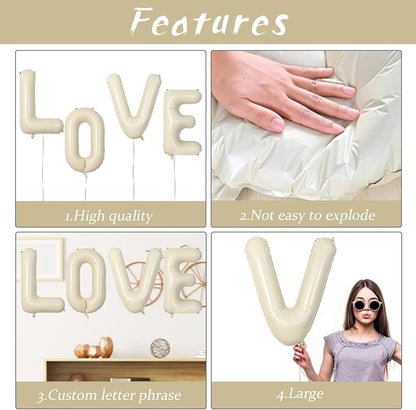 Biapian 40 Inch Love Letter Balloons, Cream Foil Balloons Big LOVE Balloons - Image 9