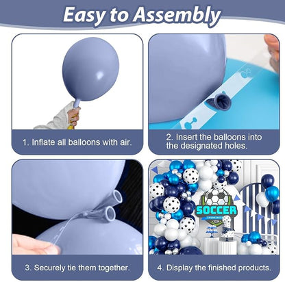 Soccer Balloon Arch Kit, Royal Blue Silver White Metallic Silver Football - Image 3