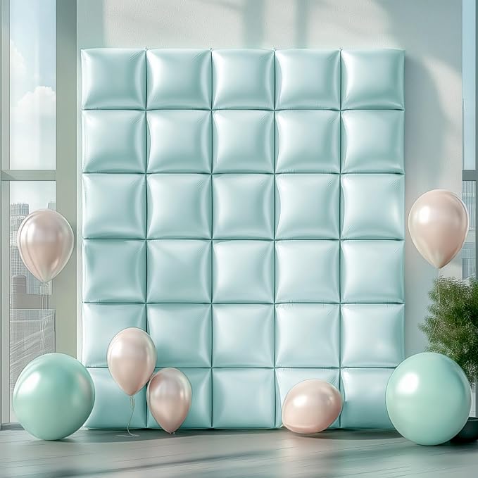 NISOCY 25PCS Pastel Green Square Foil Balloons Wall Backdrop | Double Sided - Image 8