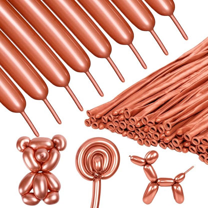 Metallic Rose Gold Long Balloons Premium 260 Twisting Animals Magic Balloons by ZBYDNG