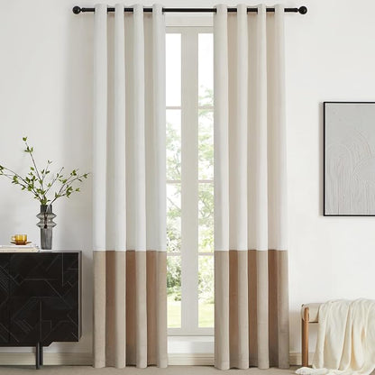 BULBUL Color Block Window Curtains Panels 108 inches Long Cream Ivory Champagne by ModernShinyVelvetCurtains