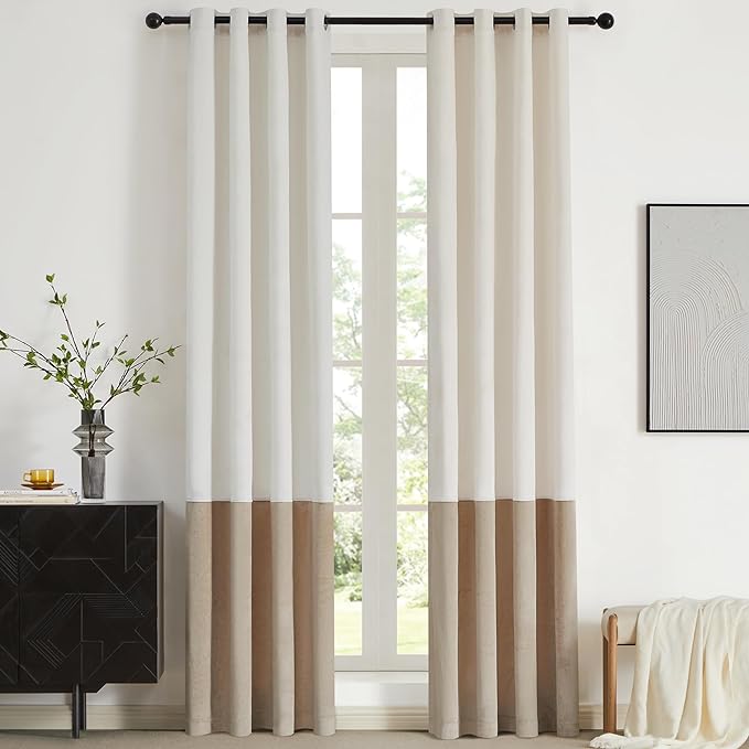 BULBUL Cream Ivory Champagne Luxury Velvet Curtains 72 inch, Color Block | by ModernShinyVelvetCurtains