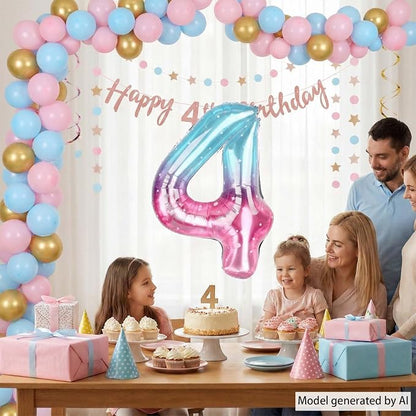 40 Inch Pink Blue Number 4 Balloon, Large Gradient Pink Blue Mylar Foil Number - Image 2