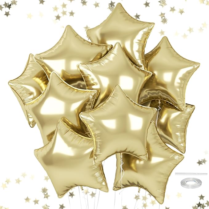 Gold Star Balloons, 18 Inches Light Gold Star Balloon by FEYG