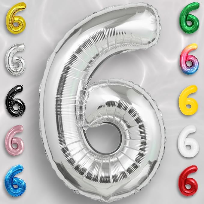 Silver Number Balloon 6 Mylar Foil Balloons 40 inch - Image 2