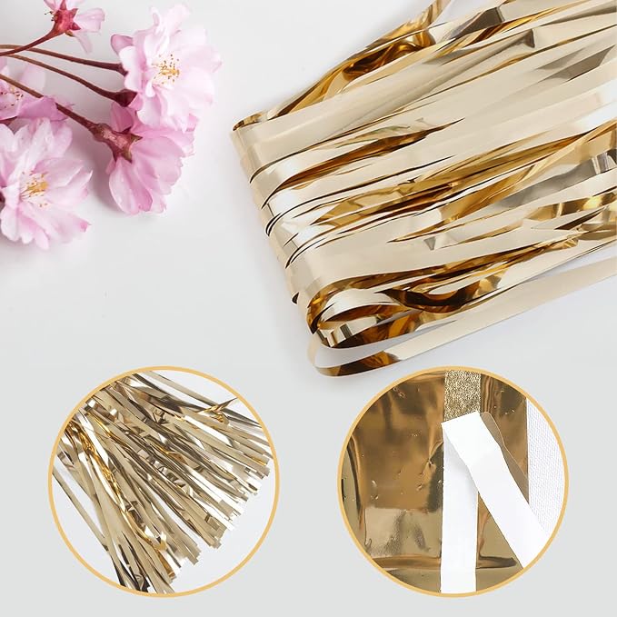 10 Pack Champagne Gold Foil Curtain Backdrop 3.2ft x 9.8ft Metallic Tinsel Foil - Image 4