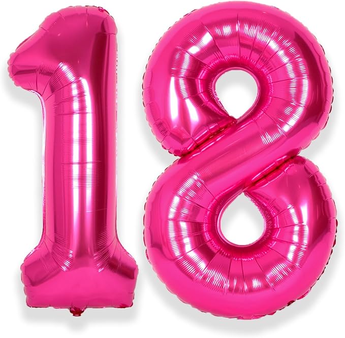 SUWEN 40 Inch Hot Pink Large 18 Number Balloons Big Foil Helium Number Balloons by SUWEN