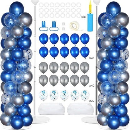 2 Sets Navy Blue and Silver Balloon Column Stand Kit by Naozinebi