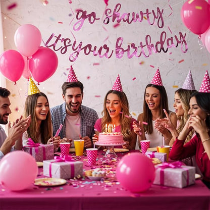 BEISHIDA Bright Pink Pre-Strung Go Shawty It's Your Birthday Banner Decor | - Image 5