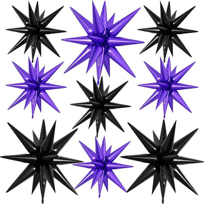 9Pcs Purple and Black Star Balloons, Large Explosion Foil Balloons, Metallic by Dagelar