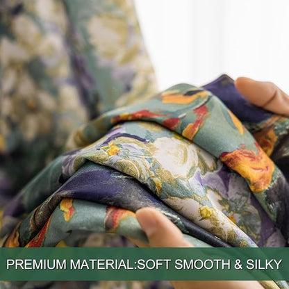 SUOUO Dark Green Vintage Floral Blackout Curtains - Image 7